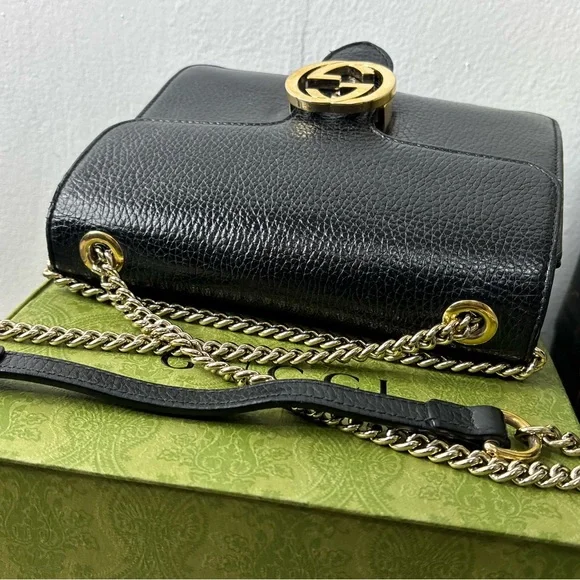 Gucci Interlocking G Dollar Small Black Leather Crossbody with Gold Chain - Picture 9 of 14